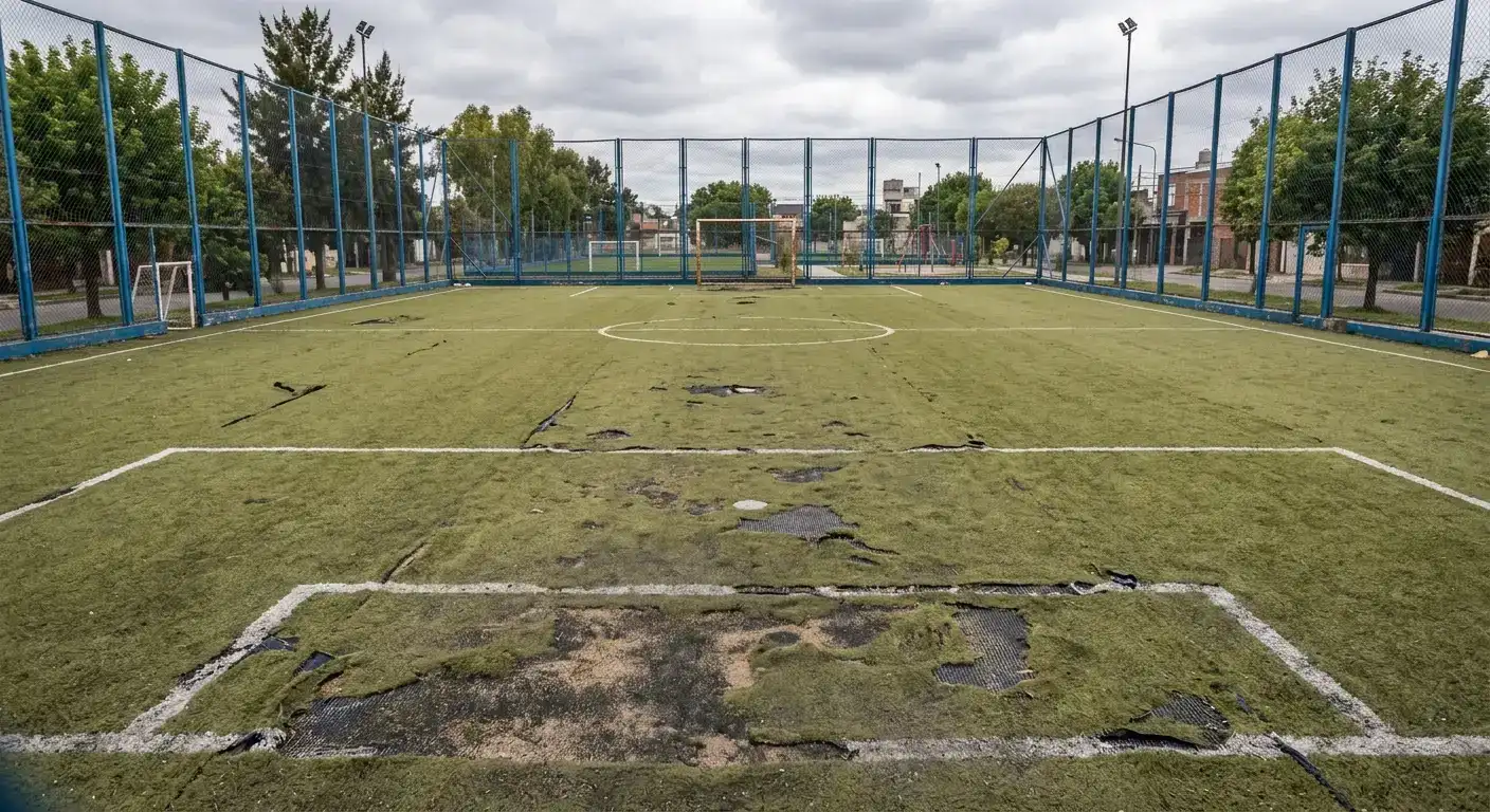 Mantenimiento de cancha de fútbol con césped sintético