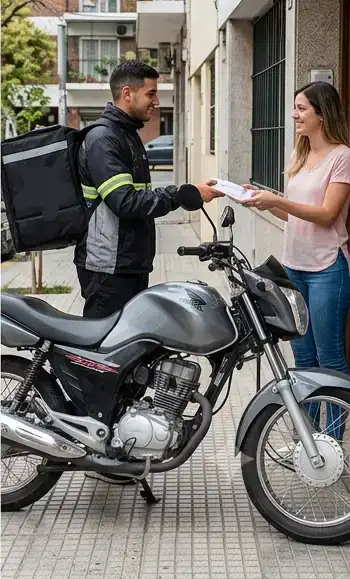 Servicio de cadetería en moto - mensajero con equipo de seguridad en CABA